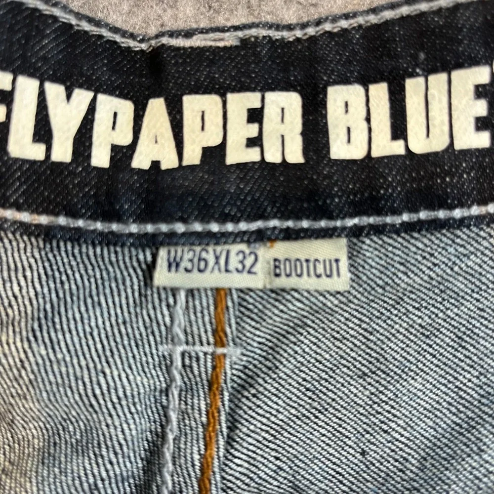Flypaper Blue Mens Bootcut‎ Jeans Dark Wash Y2K Grunge 36x32 Embroidered Pocket